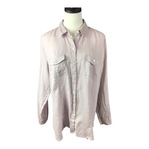 J. Jill Love Linen Light Lavender Button-Up Shirt Large Beachy Cottagecore